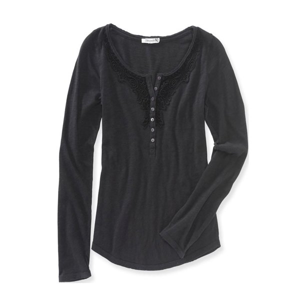 Aeropostale - Camiseta henley de encaje antiguo para mujer, color negro, XS