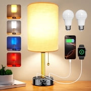 IMAGE Bedside Desk Lamp Table Lamp with USB A & USB C Fast Charging Ports, Alarm Clock Base