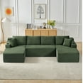 thumbnail image 2 of 133" Oversized Modular Sectional Sofa, Corduroy U Shaped Cloud Couch with Cup Holders and Side Pockets, 6 Seater Boneless Sofa for Living Room, Green, 2 of 6