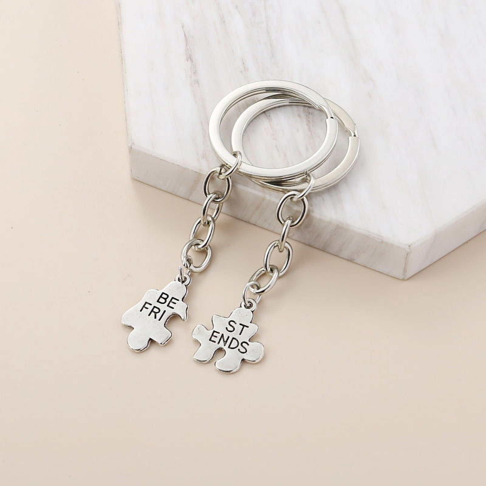 Geometric Couple Keychain, Metal Puzzle Letter Keychains, Simple Southeast Asia Style Accessories, Hollow Design Key Rings (Pair)