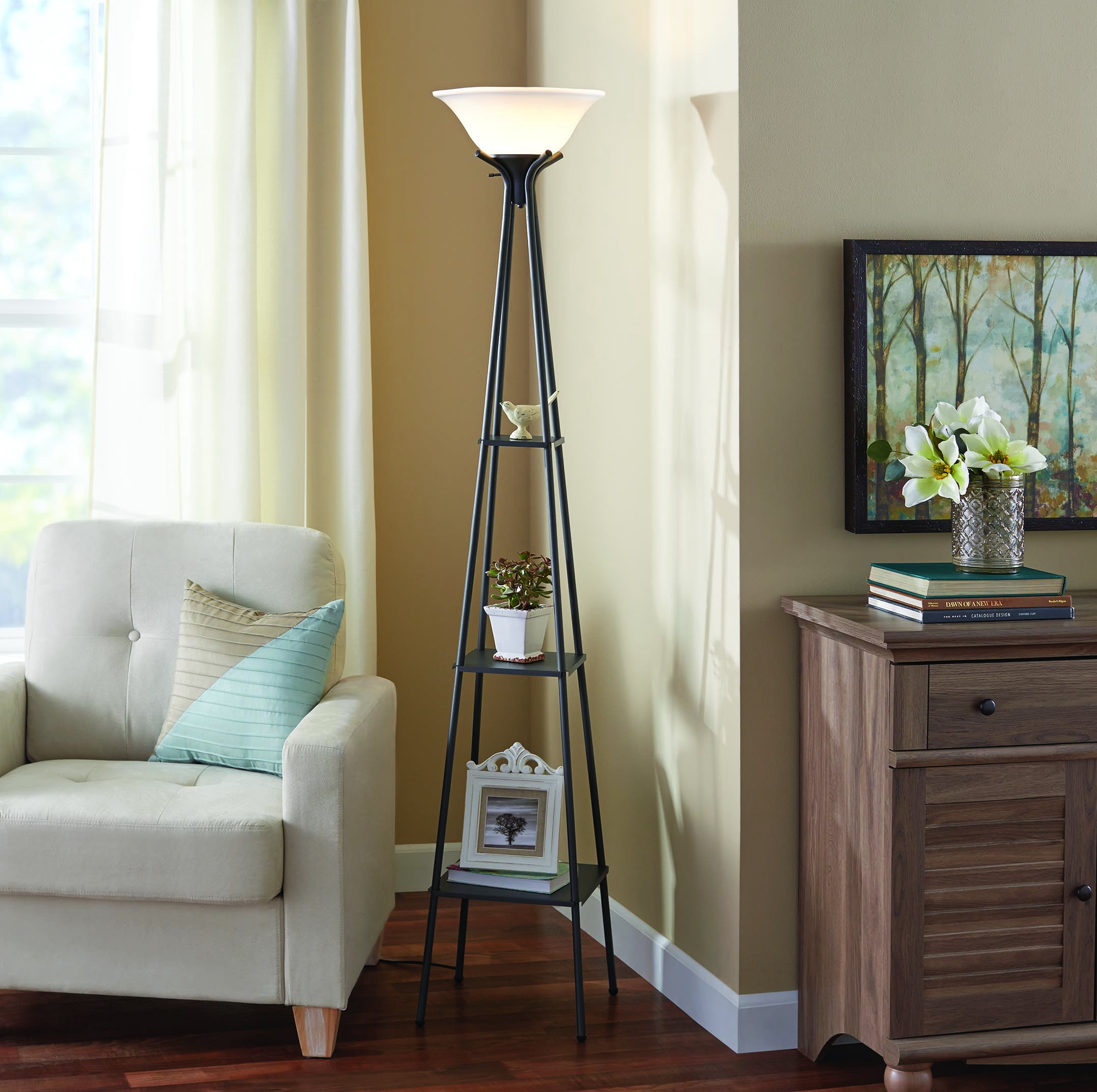 Mainstays 69" Etagere Floor Lamp, Charcoal Finish, CFL Bulb Included
