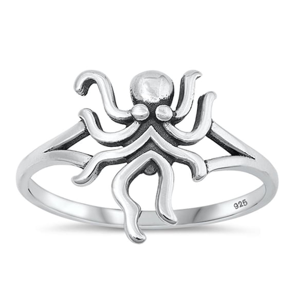 Promise Octopus Ring 925 High Polished Beach Sterling Silver Band Jewelry Female Male Unisex Size 5