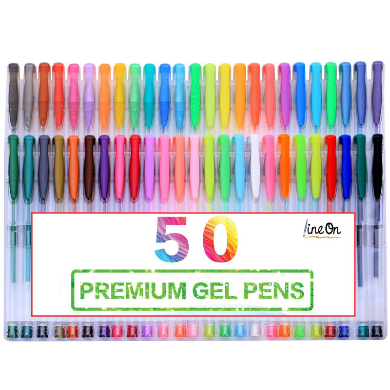 Lineon 50 Colors Gel Pens,Gel Pen Set for Adult Coloring Books Art