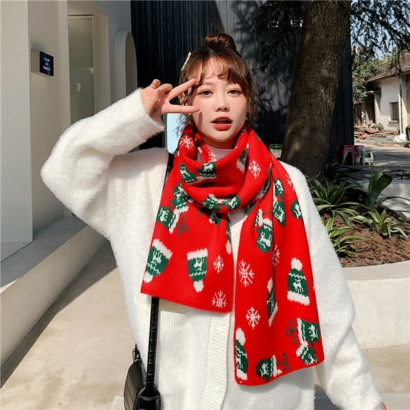 TERGAYEE Holiday Scarf Printed Scarf For Women Holiday Gift Long Unisex Scarf Lightweight Soft Sheer Holiday Decor
