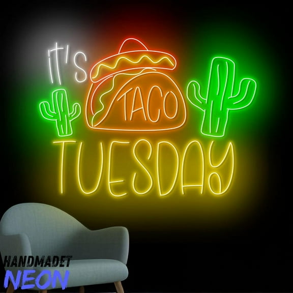 Handmadetneonsign It’s Tacos Tuesday Neon Sign, Mexican Tacos Neon Light, Tacos Food Wall Art 94742