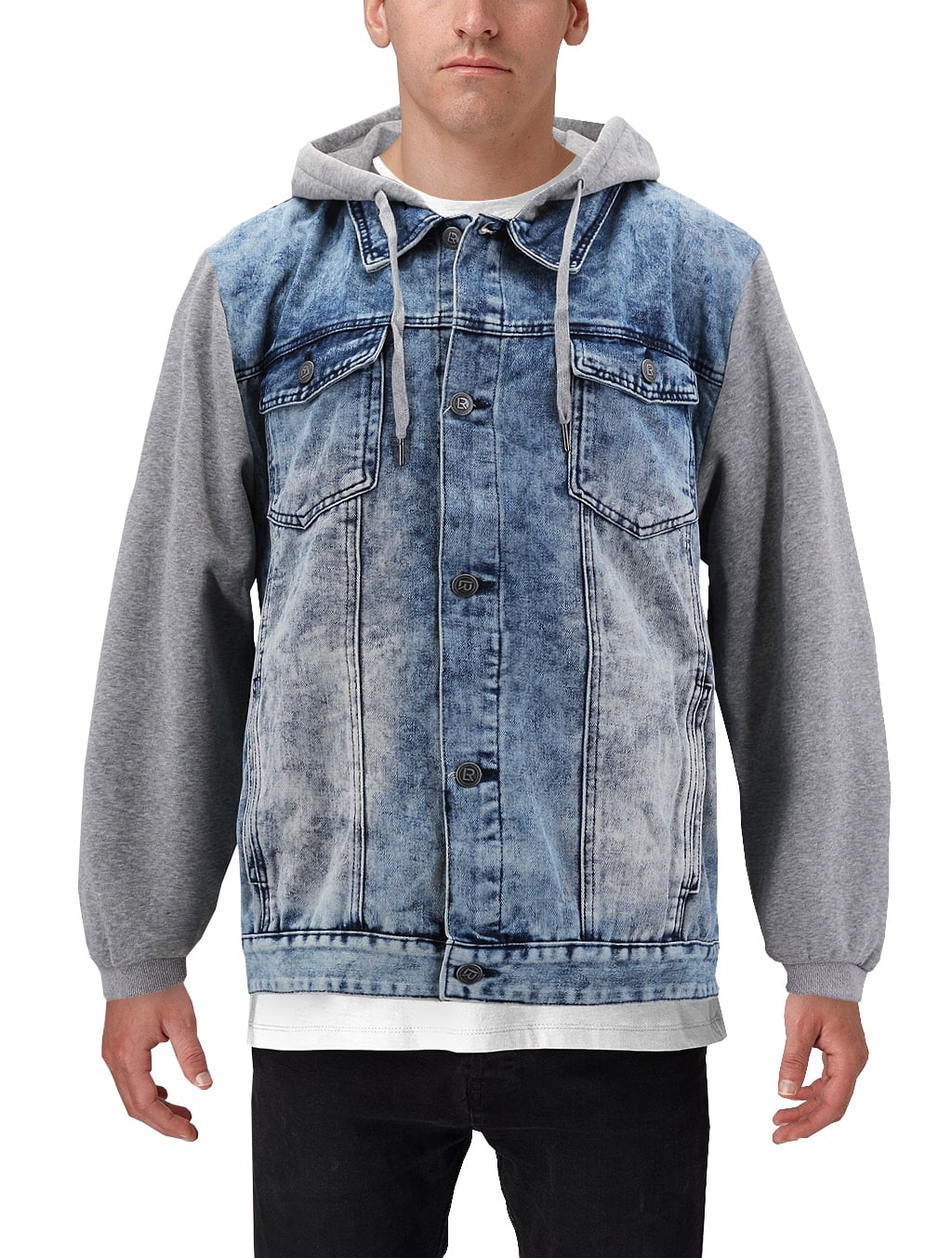 Men's Hooded Button Up Faded Denim With 