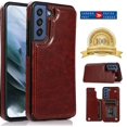 thumbnail image 1 of Merlin Leather Flip Wallet Case Card Holder Phone Back Cover for Samsung Galaxy S21 FE (Brown), 1 of 6