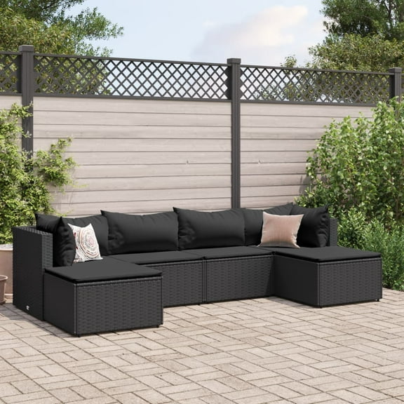 vidaXL Patio Lounge Set with Cushions Sectional Sofa Outdoor 6 Piece Poly Rattan