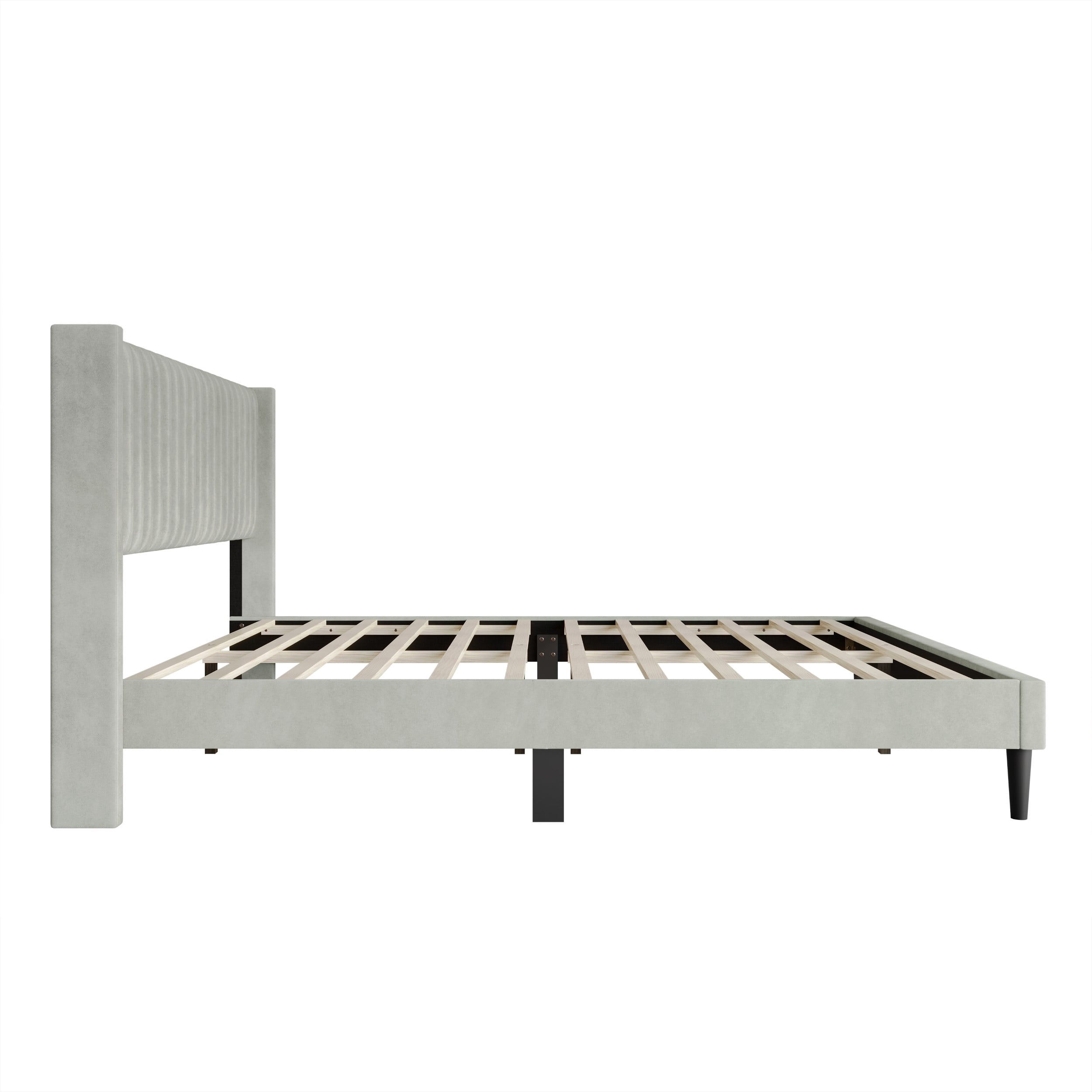 Favorer Montrose Upholstered Wingback Bed, Channel Tufted Headboard, Platform Design