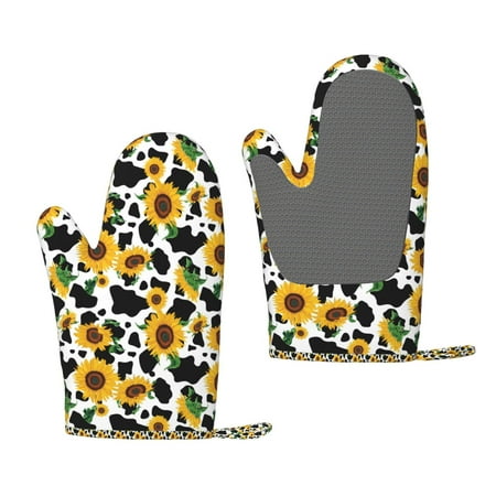 

Lafuoo Cute Cow Print Sunflower D Pattern Silicone Anti-Scalding Gloves Hanging Rope Gloves are Suitable for Kitchen Utensils for Kitchen Baking Cooking Outdoor Barbecue