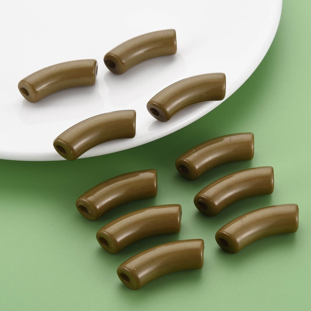 Opaque Acrylic Beads Curved Tube Camel 36x13.5x11.5mm Hole: 4mm 148pcs/500g