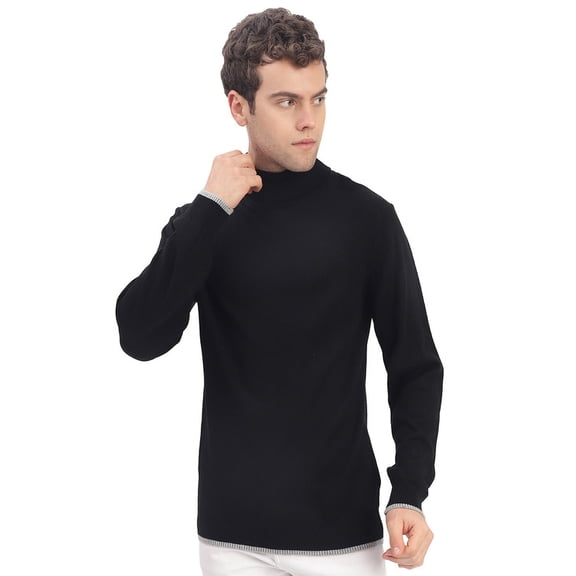 Cavardi Casual Men’s High Neck Sweater – Black | XL