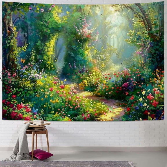 PRATYUS Fairy Tale Garden Tapestry Enchanted Garden Flower Arches Colorful Greenery  Tapestry Wall Hanging Girl Princess Magic World Tapestry for Living Room Bedroom Dorm Home Decor  Painting