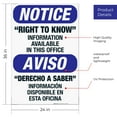 thumbnail image 3 of Right To Know Information Available Upon Request Bilingual Sign, OSHA Notice Sign, 24x36 Corrugated Plastic, 3 of 7