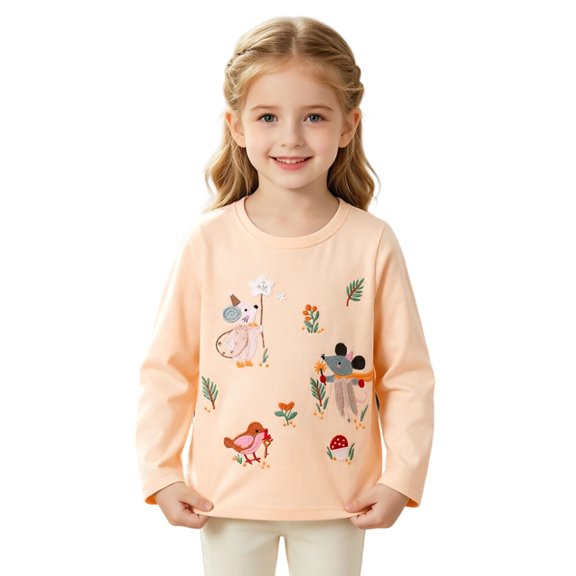 Bainana T Shirts For Girls Animals Print Long Sleeve Tops Little Kids Cute Fall Tees