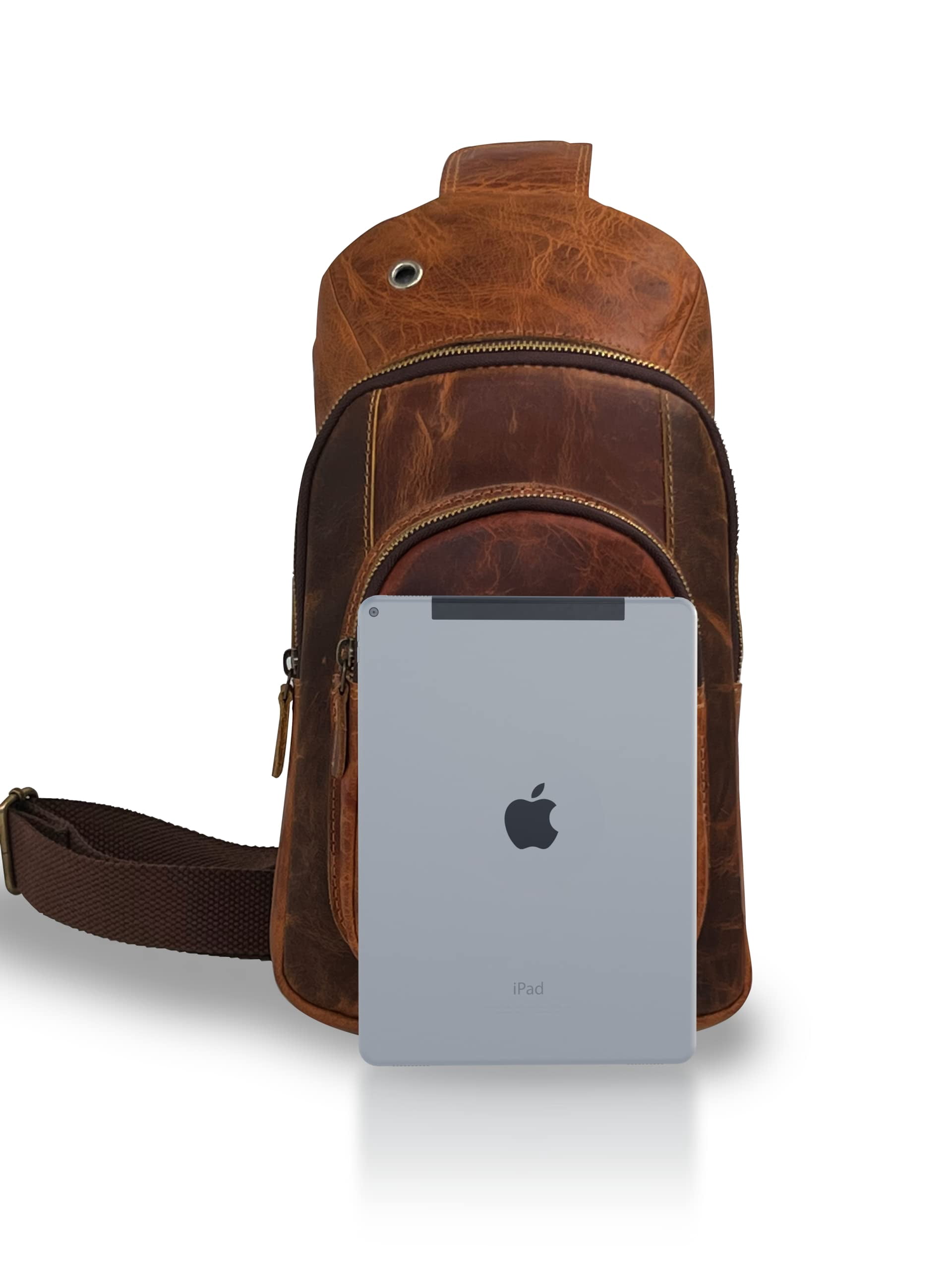 Buffalo Leather Crossbody Backpack Travel Hiking Daypack Adjustable Strap The Tannery Handmade Buffalo Leather Crossbody Sling  main image 4