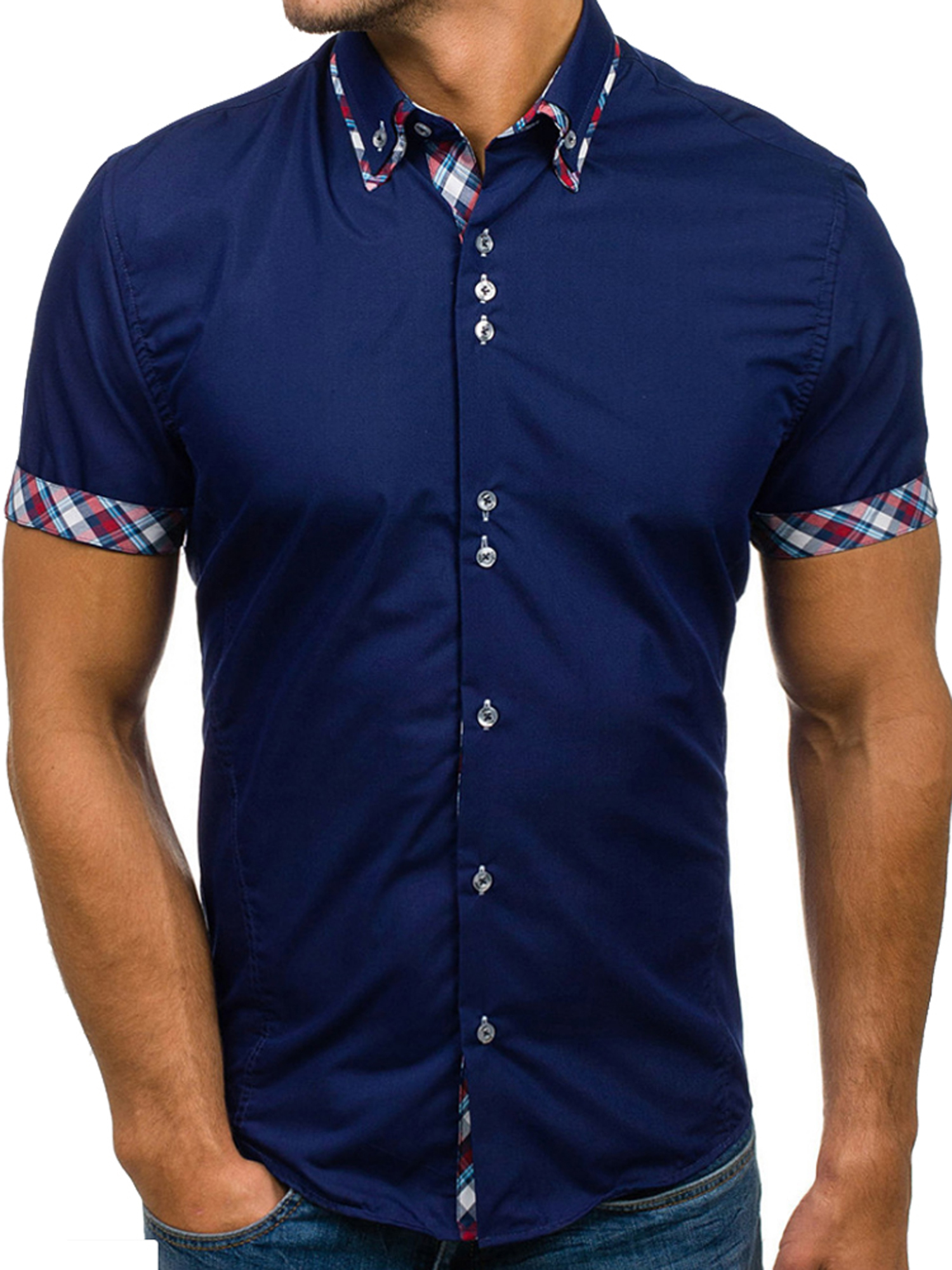 Mxiqqpltky Men Double Collar Patchwork 