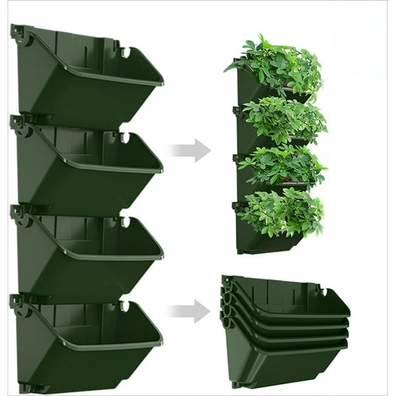 Vertical Wall Planter, 4 Packs Self Watering Wall Planters for Indoor Plants VerticalLiving Wall Planter Outdoor Decor Green Wall for Home Office, 12.9''x5.5'' x26.7''