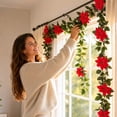 thumbnail image 5 of Christmas Decorations Poinsettia Garland, 6.5 FT Artificial Garlands with Red Flowers and Berrie for Xmas New Year Home Decor,175cm100g, 5 of 7