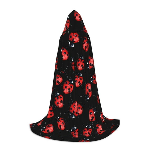 Honeii Beautiful Red Ladybug Print Poncho Cape, Cloak Coat, Snuggly Hooded Wearable Blanket, Hooded Cape For Teenagers,Halloween Costumes-Small