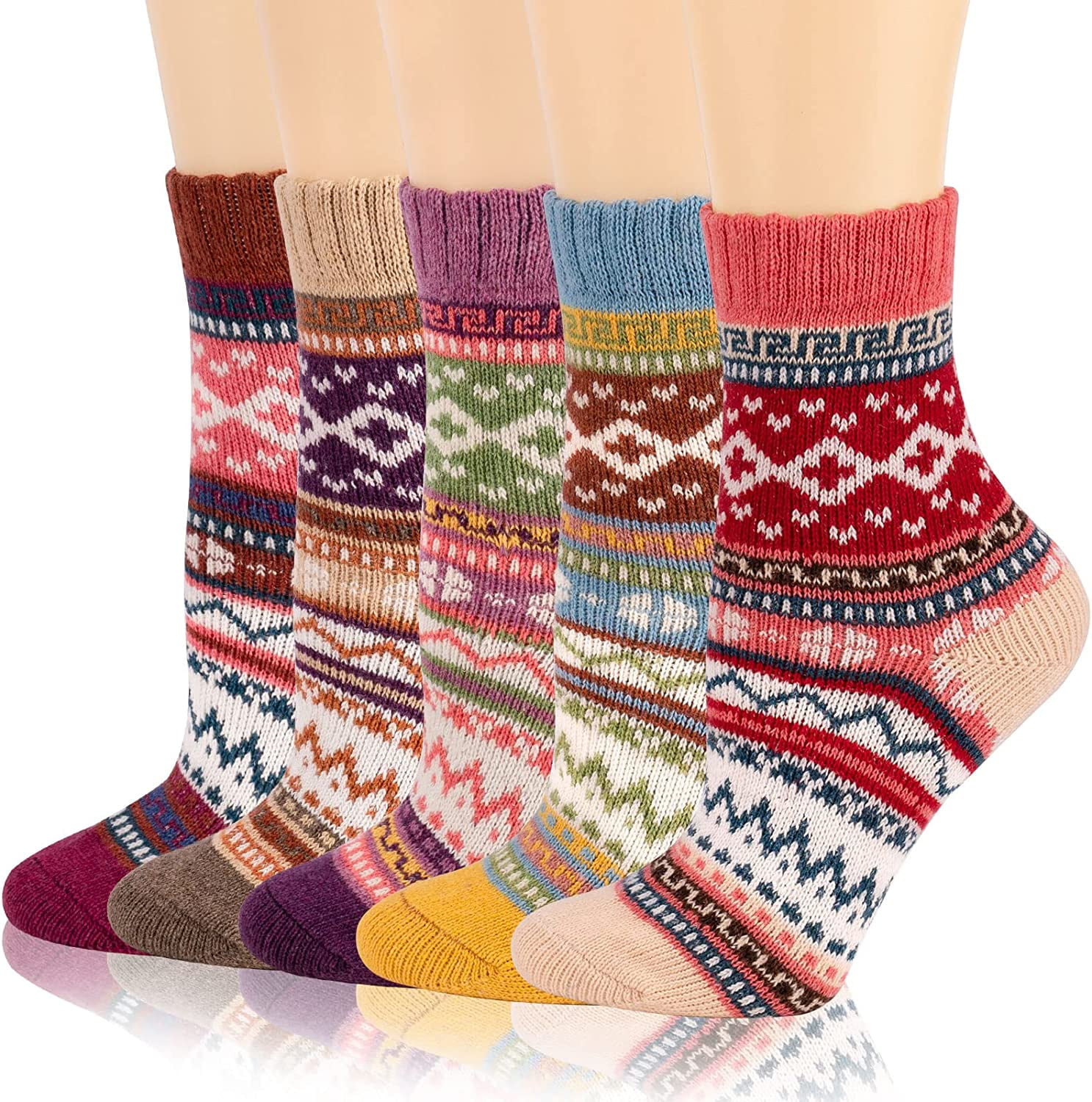 Swtroom 5 Pack Womens Cotton Socks - Winter Warm Cotton Socks Thick Knit Socks, Warm Thick Soft Cozy Socks for Girls, Winter Warm Socks  for  Women