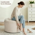 thumbnail image 2 of Dovov Round Ottoman with Storage and Reversible Tray, 25" Upholstered Footrest Coffee Table Button Tufted Storage Ottoman Foot Stool, Beige, 2 of 10