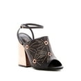 thumbnail image 2 of Ivy Kirzhner Epoque Black Peep-Toe Mule High Block Heel Gold Embellished Sandals (Black, 8.5), 2 of 2