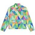thumbnail image 4 of Jackets for Women Winter Coat Jackets Flannel Stand Collar Jacket(Colorful Geometric Triangle Pattern,Size:S-4XL), 4 of 7