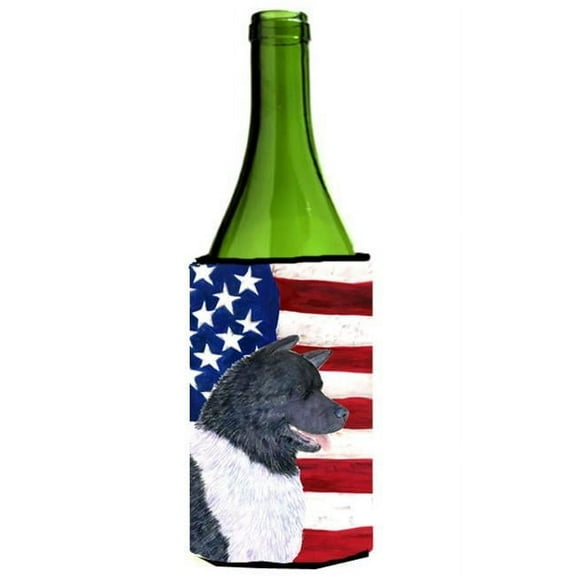 Usa American Flag With Akita Wine Bottle  Hugger - 24 oz.