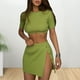 thumbnail image 3 of Señoras Bodycon Top Minifalda Color sólido Manga corta Top Falda Traje de vacaciones Hugtrwg Para estrenar, 3 of 7