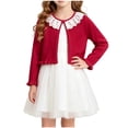 thumbnail image 3 of Girls Red Cardigan Cotton Lace Ruffle - Cropped Open Front Knit Bolero 2-14,Size 4-5 T, 3 of 8