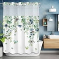 thumbnail image 6 of No Hook Sage Green Eucalyptus Shower Curtain with Snap in Liner Set, Weeping Botanical Farmhouse Leaves Waterproof Bathroom Curtains with See Through Top Window, Hotel Style Modern 60 x 72 Inch, 6 of 9