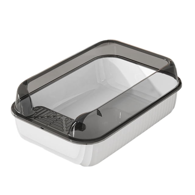 Cat Anti Semi Enclosed Detachable Kitty Litter Pan White