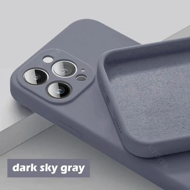 New Luxury Original Liquid Silicone Phone Case For iphone 16 15 14 13 12 11 Pro Max Plus Lens Protection Shockproof Back Cover Gray For iPhone 13 ProMax