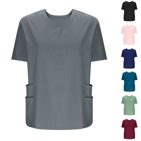 Top corto,Blusa informal de poliéster liso con cuello en V y mangas cortas para mujer, con botones frontales para uso diario, sopatenor