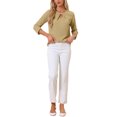 thumbnail image 2 of CURVOSPORT Camisa Elegante para Mujeres, Top de Oficina con Abertura Clave, Frente Plisado, Manga 3/4, Blusa de Chifón S Color Caqui, 2 of 6