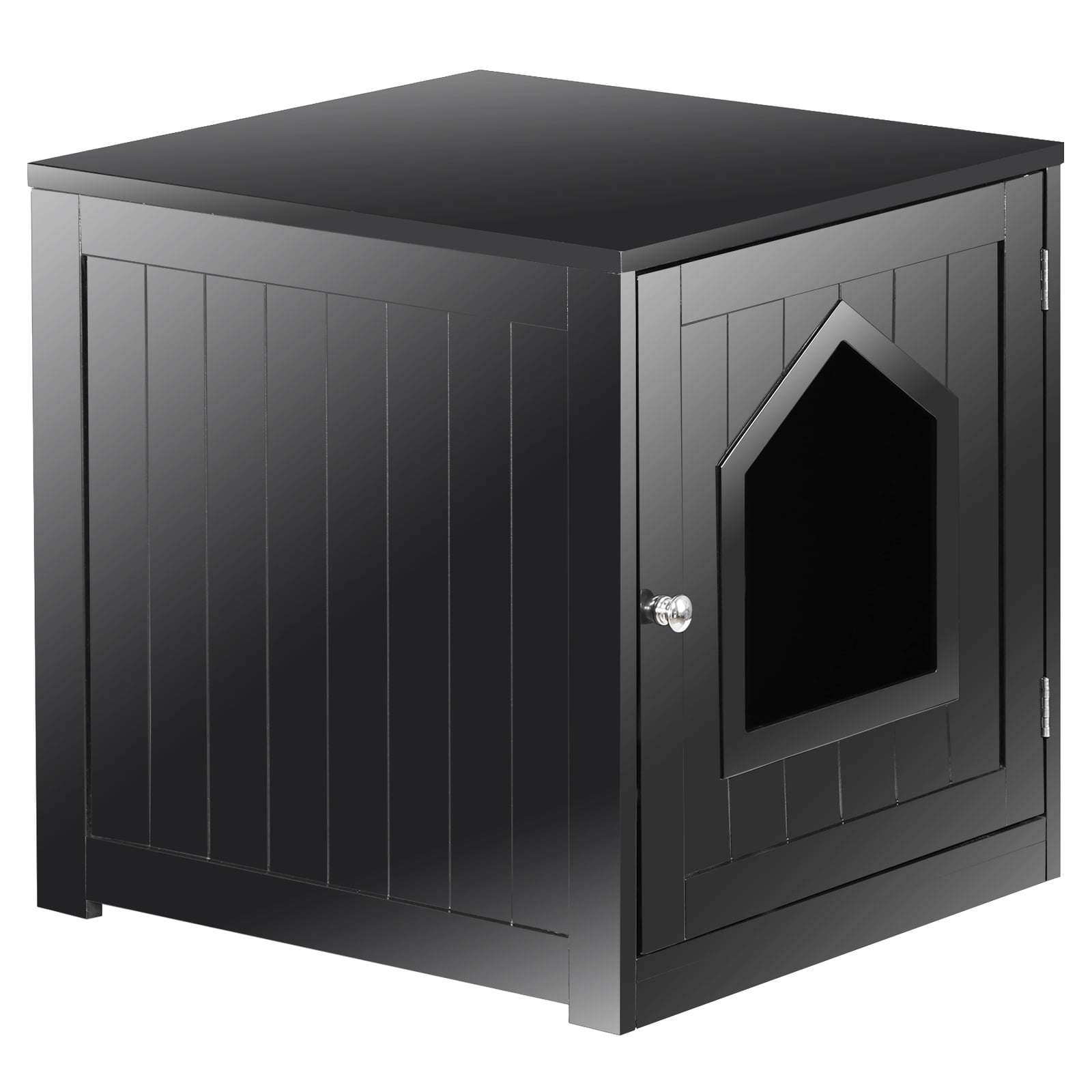 LINJH Enclosed Cat Litter Box Furniture House with Table Hidden Room, Black