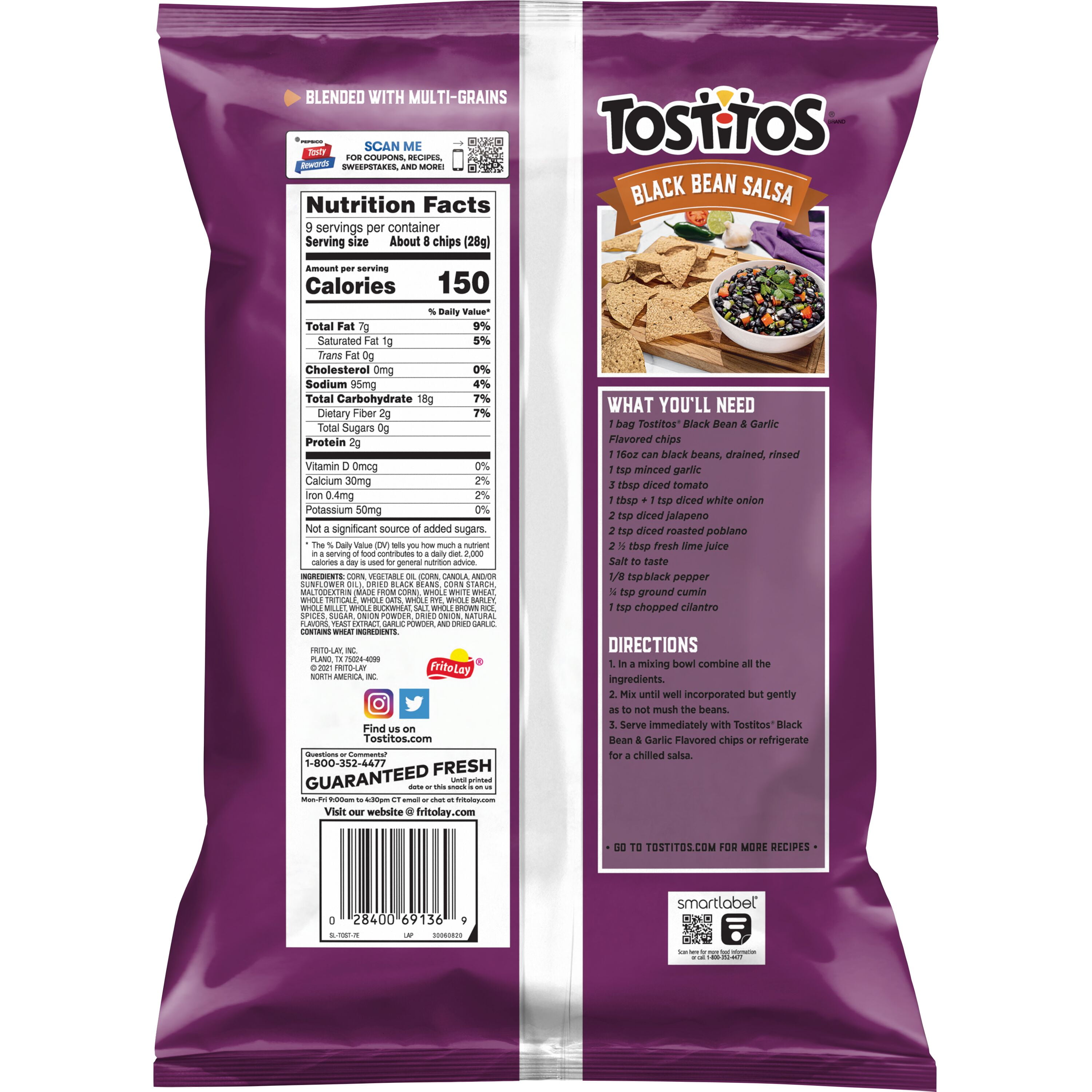 Tostitos Black Bean and Garlic Flavored Tortilla Chips, 9 oz Bag
