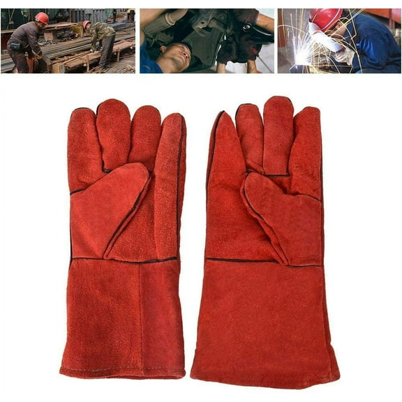 6 Pairs Deluxe 14" Welding Gloves, Heat Resistance, Leather Palm Lining Gloves, Red
