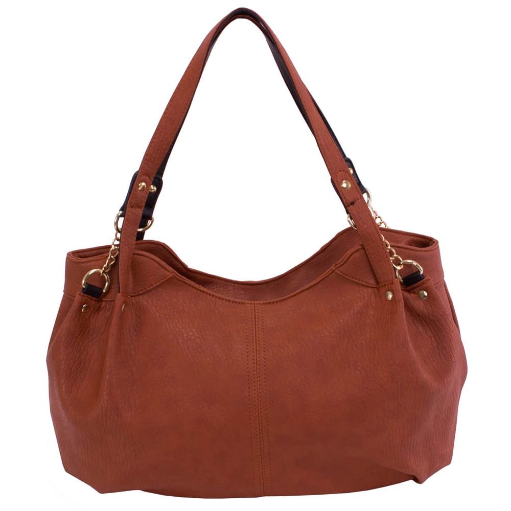 Pebble Grain Faux Leather Handbag in Brown