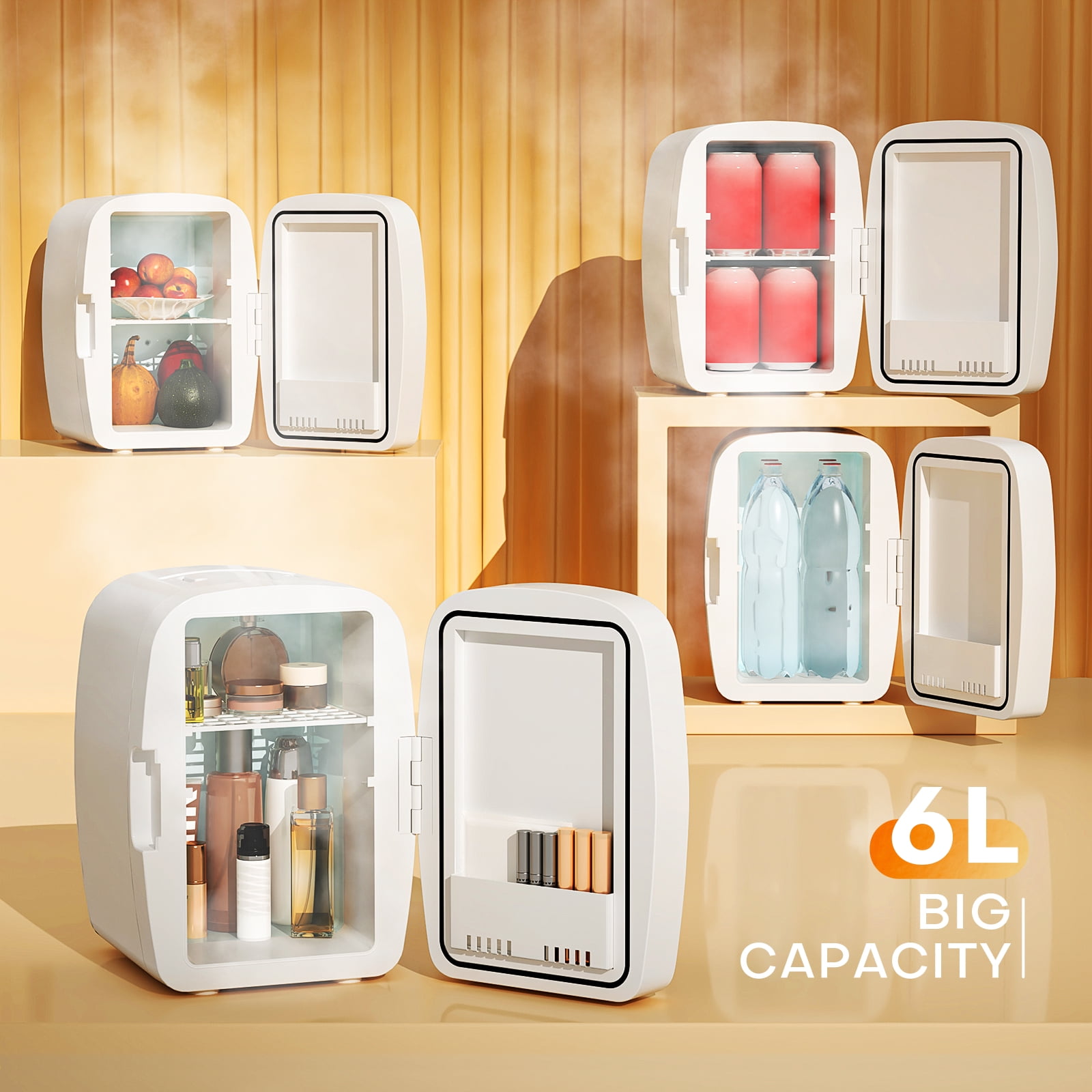 Buy Upstreman Cosmetic Fridge with LED Lighted Makeup Mirror, 6L AC/DC Mini Refrigerator for