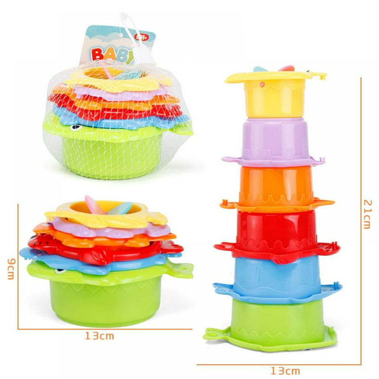 Baby Stacking Cups Bath Toy for Toddlers 1-3,8PCS Stackable Nesting Cups  Water Pool Tub Toy for 6-12 Months Infant,Early Educational Develop