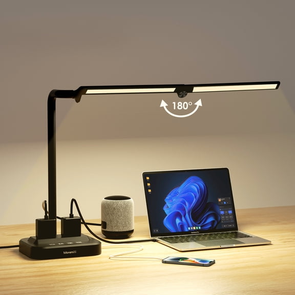 Lococo LED Desk Lamp with USB Charging Port, Type-C and AC Outlets, Surge Protection, Modern Style for Home Office