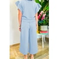 thumbnail image 2 of Women's Beau Blue Textured Ruffled Sleeve Zipped Top and Wide Leg Pants Set | [ZhiHiMeRi] | (US 12-14)L, 2 of 5
