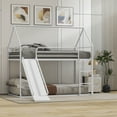 thumbnail image 3 of HighSound Metal House Bunk Bed with Convertible Slide, Ladder and Safety Guardrail, Heavy Duty Metal Low Bunk Bed with House Shape & Roof, White, 3 of 10