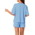 thumbnail image 3 of INSPIRE CHIC Women's Lounge Outfits Casual Round Neck Shorts Sleeves Ribbed Tops with Shorts Pajama Sets M Blue, 3 of 6