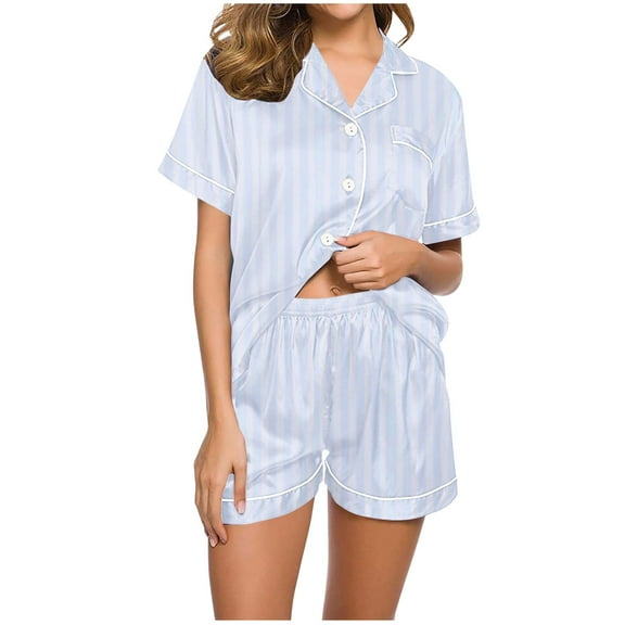 Miqool Womens Satin Pajama Sets Button Down Short Sleeve Soft Sleepwear 2 Piece Silk Pjs Lounge Sets Nightwear S-2XL