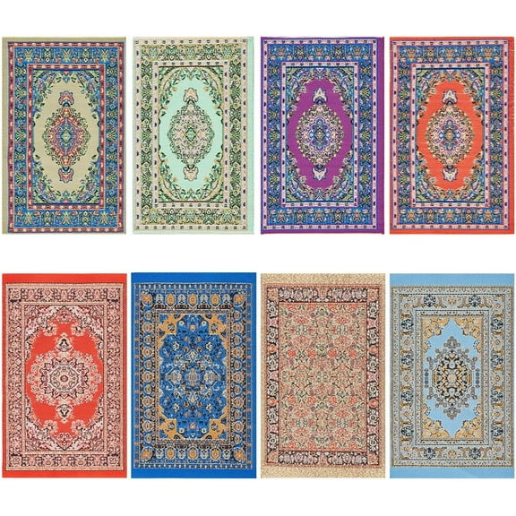 8 Pcs 8 Styles Dollhouse Rugs Miniature Vintage Blankets Mini Turkish Floor Carpe Dollhouse Furniture Accessories for DIY Crafting House M