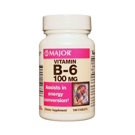 Major B-6 100 mg de chlorhydrate de pyridoxine-Tabs 100 Mg Blanc 100 Comprimés UPC 309040518606