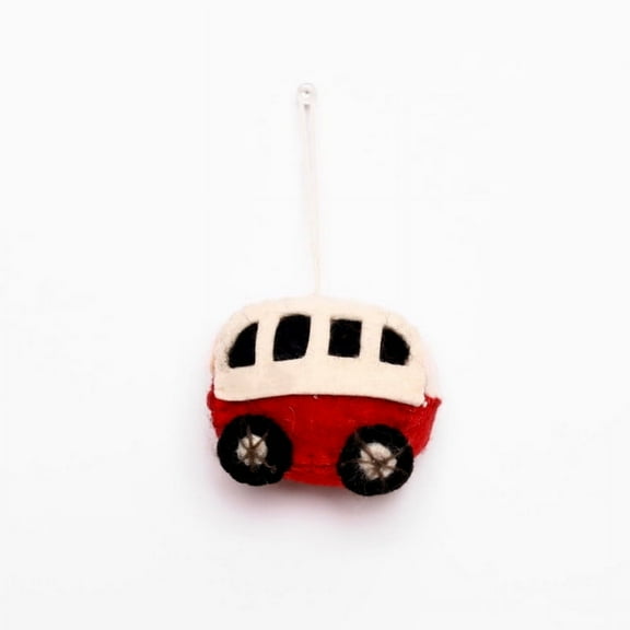 Christmas Décor Handmade Needled Felt Work Miniature Bus Hanging